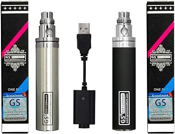 GS Ego II 2200mah Huge Capacity Battery Edition Double Pack with USB Charger Nicotine Free Empty Device Black/Stainless Steel
