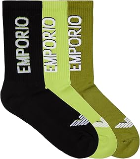 Emporio Armani Men's 3 Pack Logo Crew Socks, Black/Lime Punch/Gua, One Size