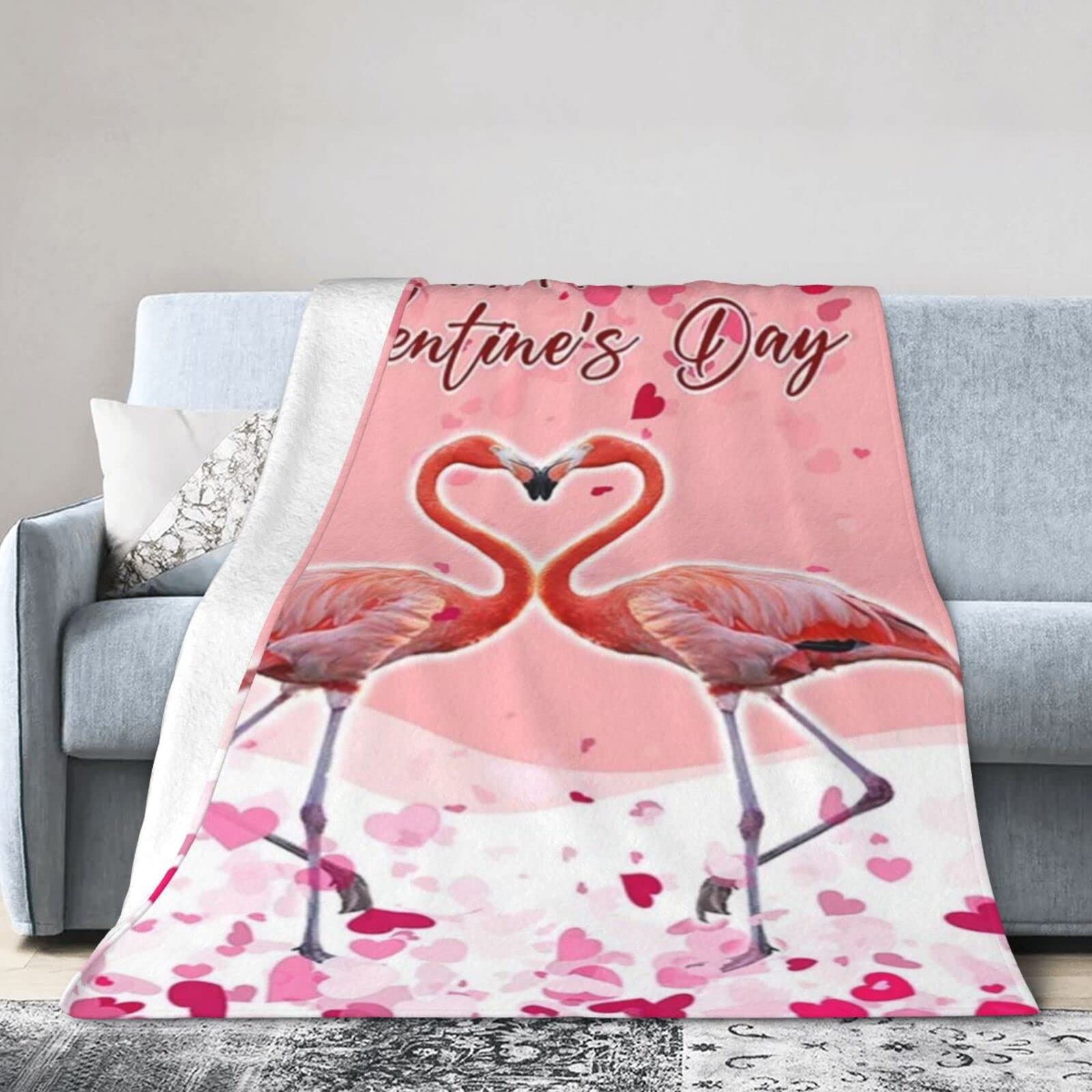 Lsjuee Flannel Fleece Blanket 40"X30" Happy Valentines Day Couple Lovers Bed Throw Blanket Weighted Ultra-Soft Travel Spring Blankets for Mens Keep Warm