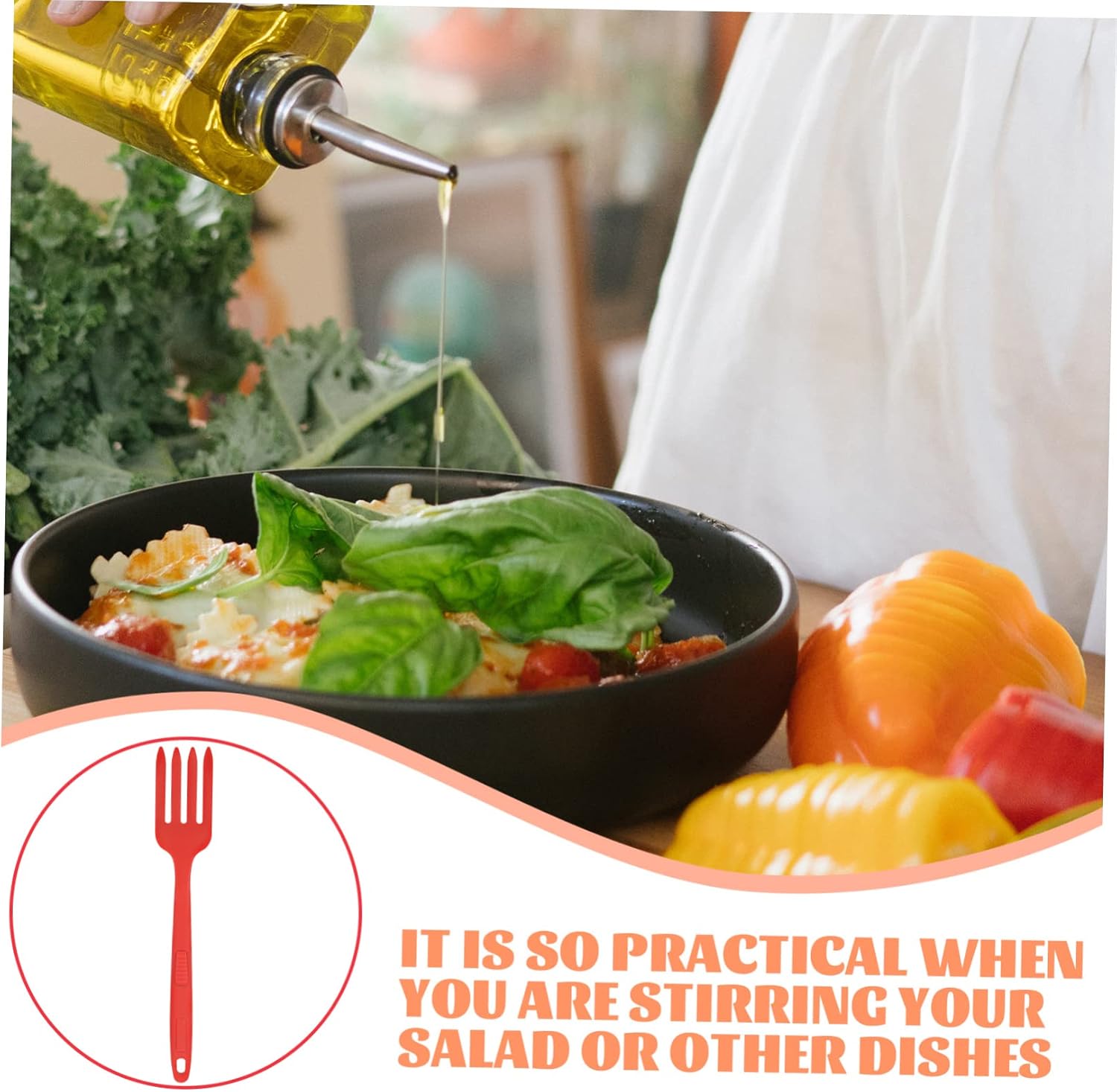 Large Silicone Fork for Cooking Pasta and Noodles, Red