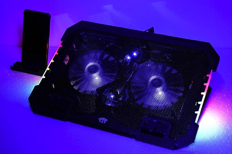 RGB Gaming Laptop Cooling Pad 17-12Inch 4Fans (Customized RGB Sidelight with Switch,Laptop Fan Speed Adjustable,5 Heights Adjustment with Phone Holder)Fit Apple MacBook Laptop Fan Cooling Pad