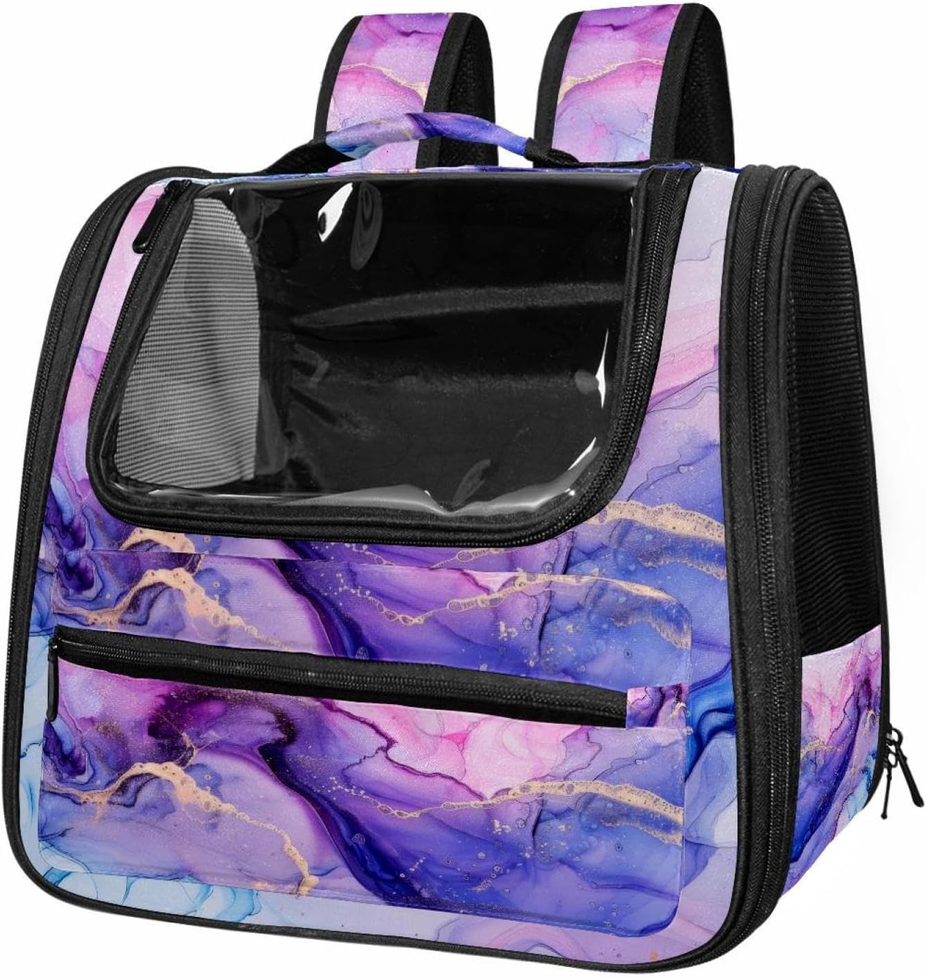 Portable Travel pet Backpack Carrier Hamster Bag Small Dog cat Carrier Breathable Hang Bag, Marble