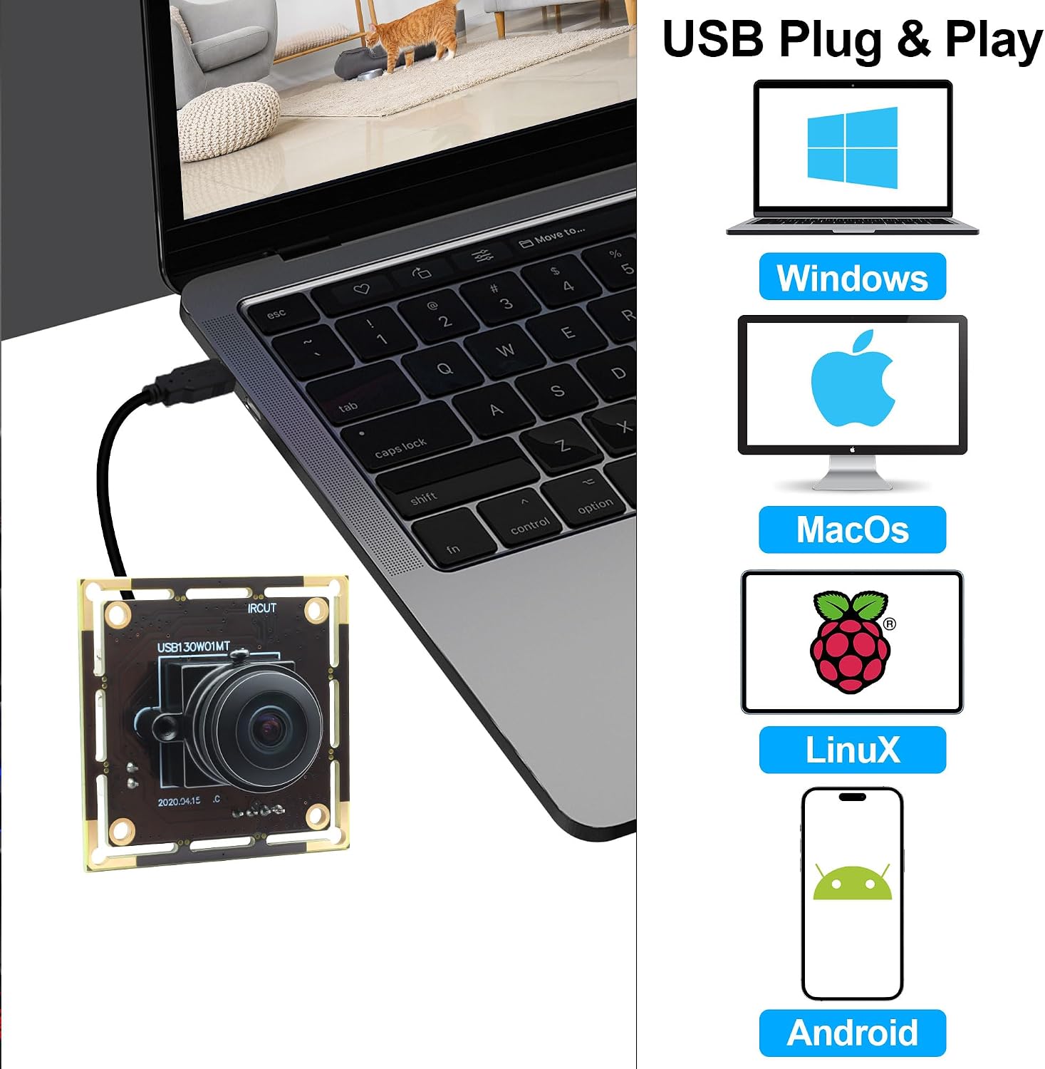 Magnolia 1.3MP Low Light USB Camera Module Wide Angle Webcam with 180 Degree Fisheye Lens AR0130 Mini Lightburn Camera Embedded Industrial Webcam Board for Raspberry Pi,Jetson Nano
