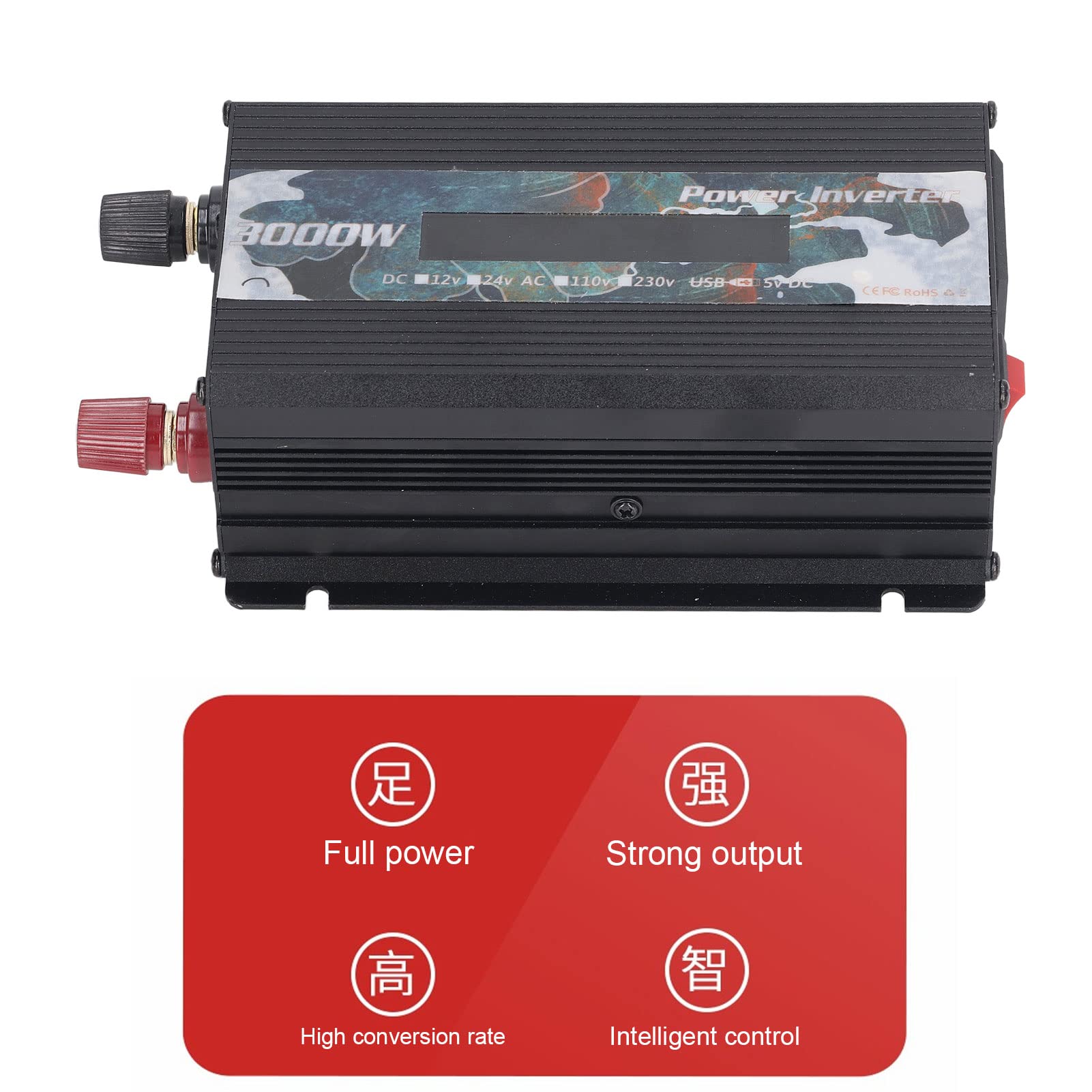 Aramox Samochodowy Falownik Przetwornica Mocy ze Stopu Aluminium Zmodyfikowana Fala Sinusoidalna 3000 W Szczytowa Moc 500 W Rzeczywisty Ekran LCD USB 2A Wentylator Chłodzący Do Podróży Samochodem