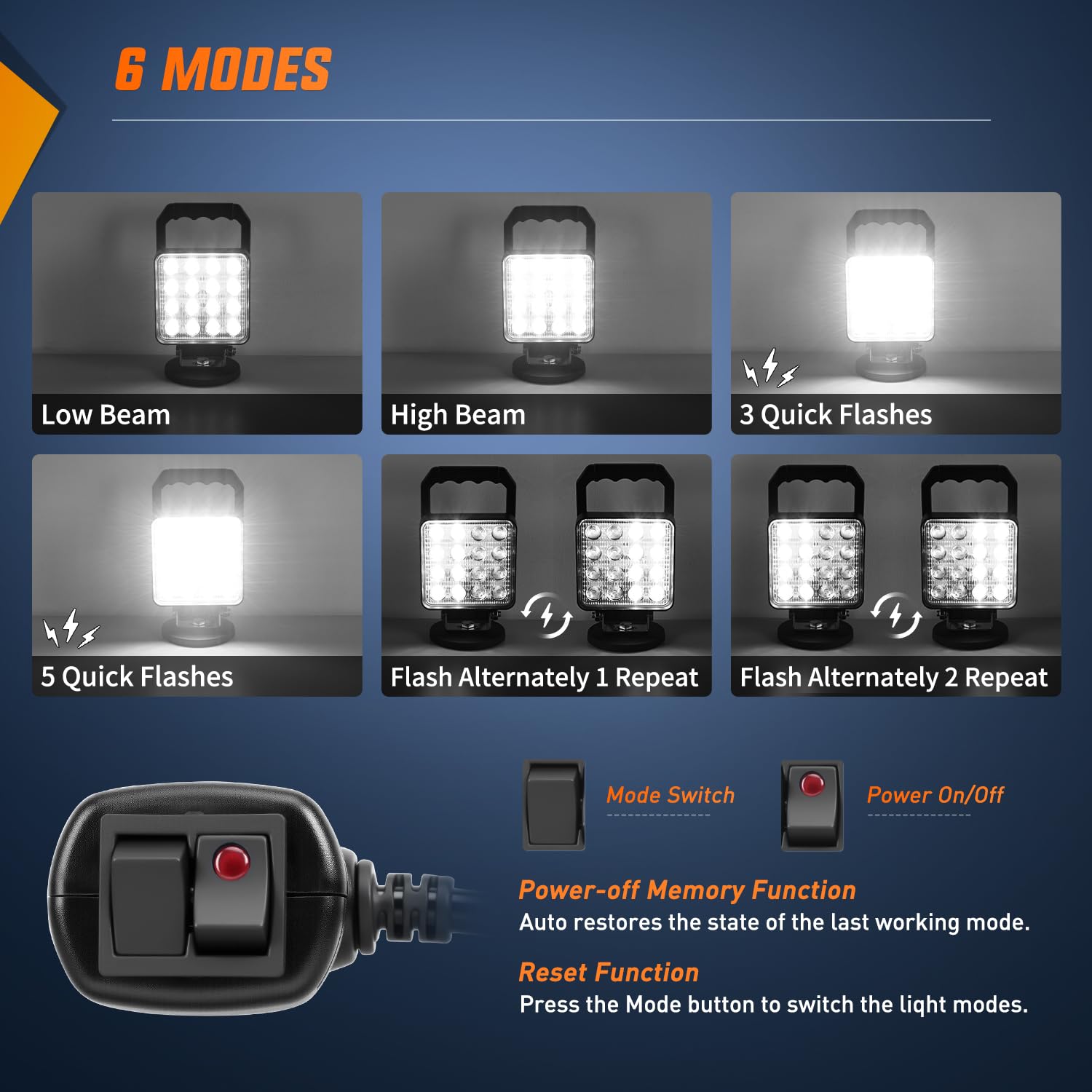 Nilight LED Lichtleiste 4 Zoll 48W, quadratisches tragbares Flutlicht mit Zigarettenanzünder, Kabelsatz & Magnetfuß, 16 LEDs, Arbeits- & Nebelscheinwerfer für LKW, Traktor, Golfcart, UTV