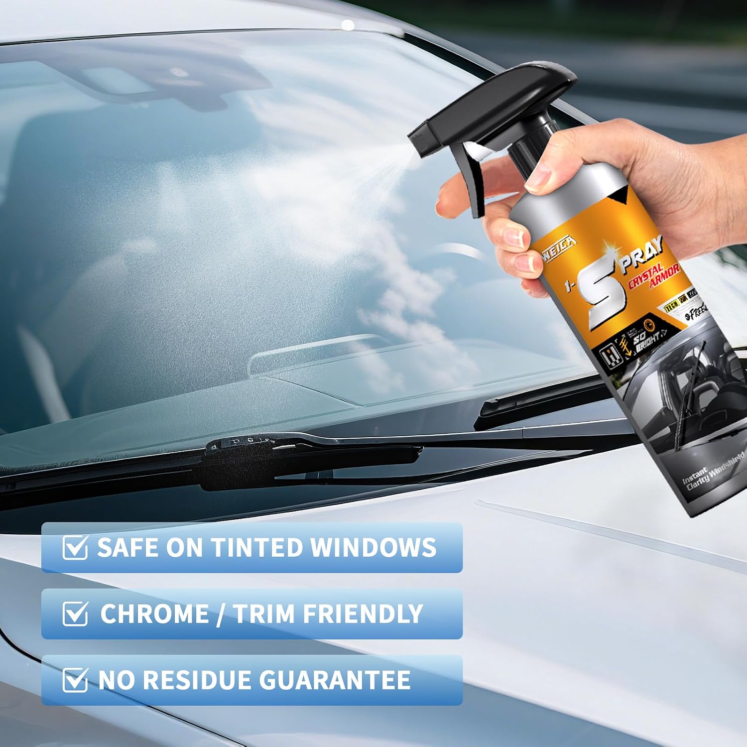 5-Sec Water Spot Remover for Cars - Streak-Free Windshield Cleaner with 45-Day Rain Protection, Safe on Tint/Trim