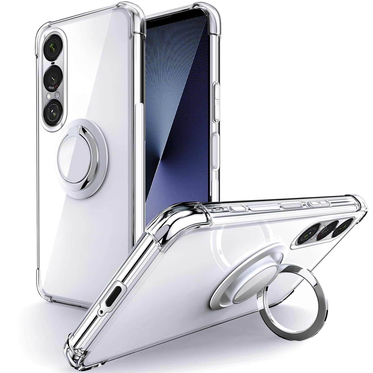 Rockaway 互換性 Xperia 1 VII用 ケース SO-51F SOG15 リング付き 耐衝撃 耐久 すり傷防止 滑り止め スタンド機能 軽量 薄型 クリア TPU 透明 スマホケース エクスペリア 1 VII 用カバー - クリア