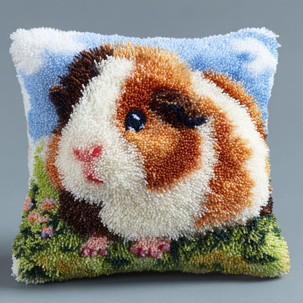 Taxpy Latch Hook Kits, Animal Guinea Pig Pillow DIY Rug Crochet Hook Cushion Making Kits with Preprinted Pattern Canvas Handmade Cushion Kit 43x43cm