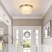 Vista 7 de 3-Light Flush Mount Ceiling Light Fixture, Modern Close to Ceiling Light with Double Fabric Drum Shade, Hallway Light Fixtures Ceiling Mount for