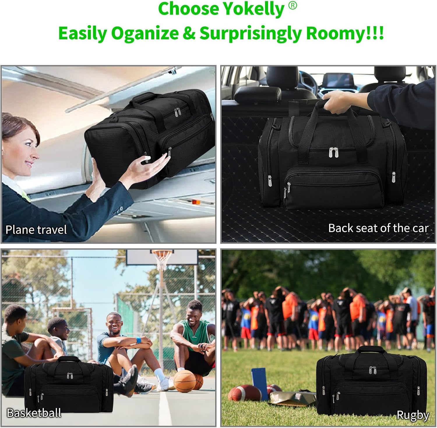 Gym Bag 22 inch Sport Duffle Bag for Men - 55L Weekender Duffel Bag for Travel 22“×12”×13“ - Black - Image 6