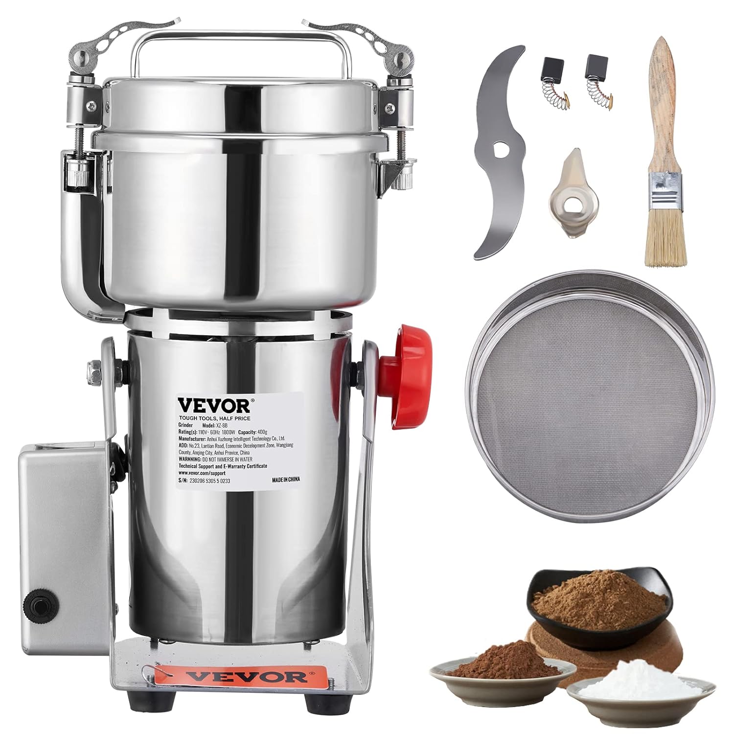 VEVOR 1000g Electric Grain Mill Grinder, High Speed 3750W Commercial