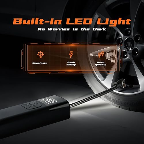 Miniatura 8 de Compresor de aire portátil para inflado de neumáticos, bomba de aire portátil para neumáticos de automóvil, 10000 mAh, 150 PSI y 12 V CC