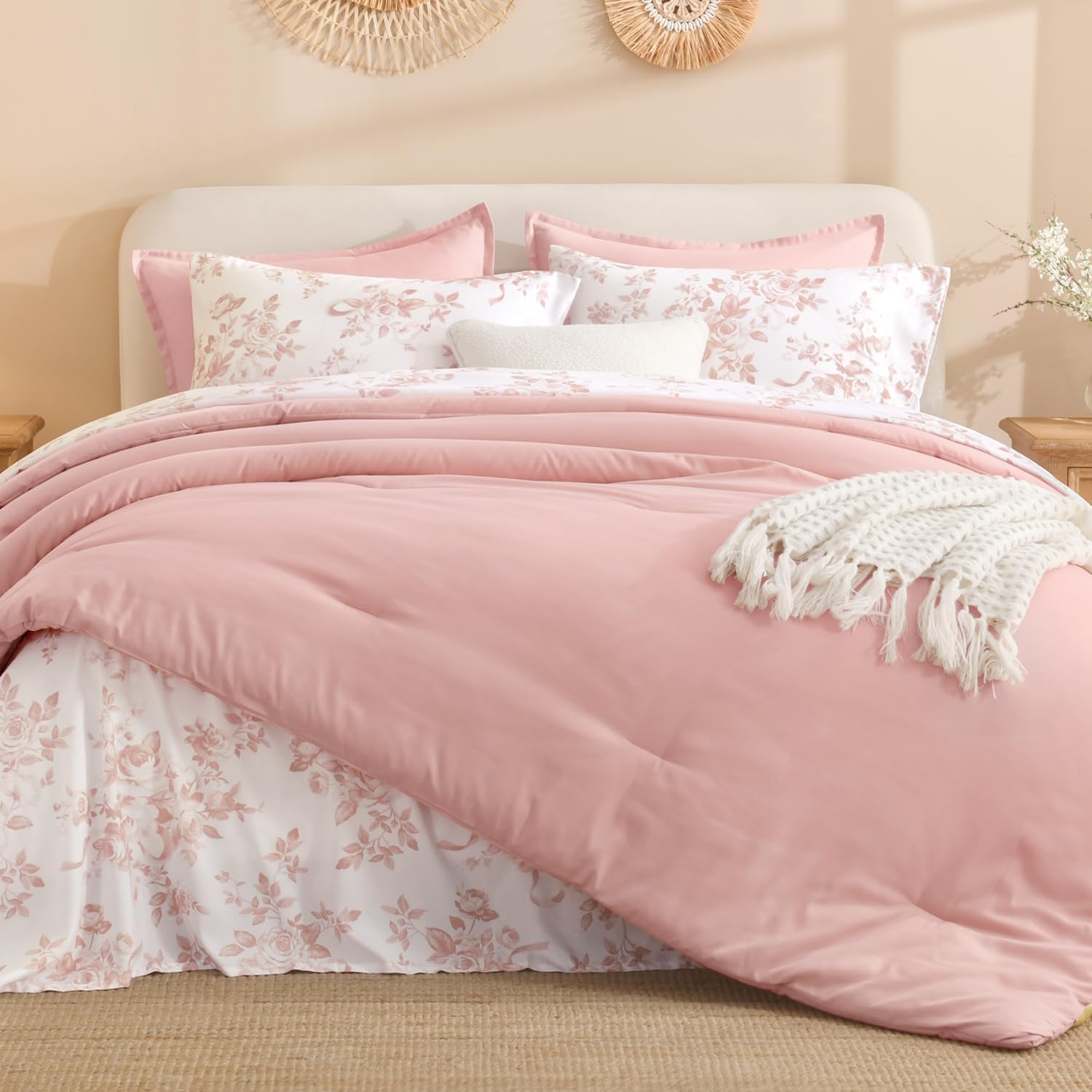 Litanika Floral Queen Comforter Set, 7 Peices Olive Green Bed in a Bag