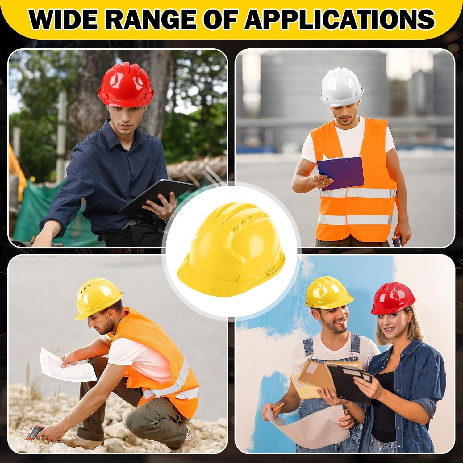 Construction Hard Hat, Industrial Work Head Protection Cap for Outdoor Climbing, Sturdy Safety Helmet Vented Hardhats Secure Fit for Worker Men, White
