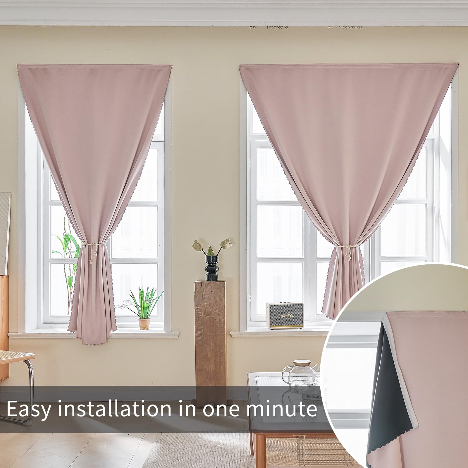 Rideaux 100 % Occultants Auto-adhésifs Pour Petite Fenêtre, Rideaux Courts Et Temporaires, Faciles à Installer, Pour Chambre à Coucher, Cuisine, Beige, 150 X 213 Cm (l X L), 1 Panneau