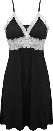 Ekouaer Sleepwear Womens Chemise Nightgown Full Slip Lace Lounge Dress