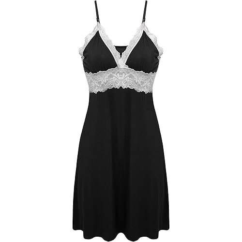 Ekouaer Sleepwear Womens Chemise Nightgown Full Slip Lace Lounge Dress