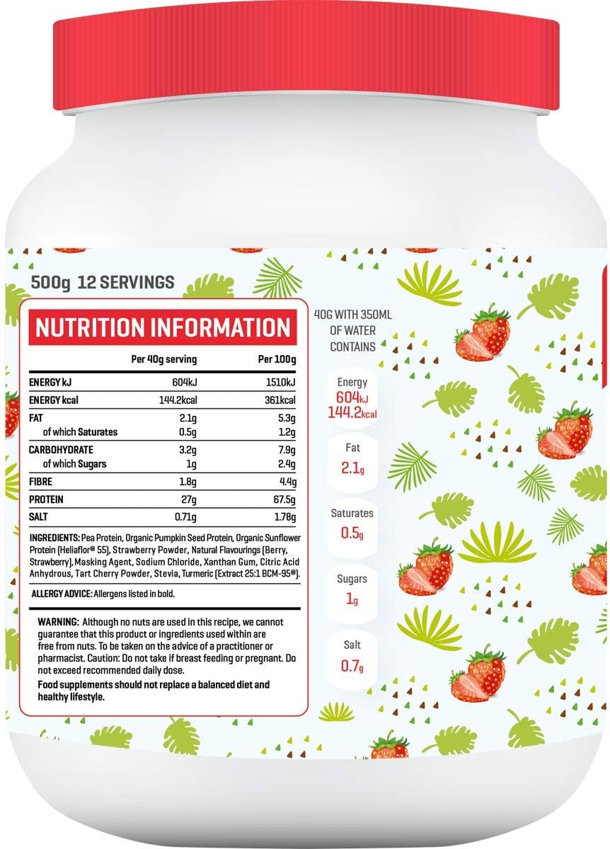 The Good Guru Vegan Protein Powder Blend | Contains Organic Turmeric | Organic Pea Protein Powder | Lactose Free | Dairy Free Shake in Vanilla, Strawberry, Wild Berries & Coconut (Strawberry) - Image 4