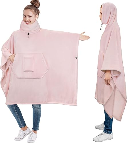 PAVILIA Poncho de manta para mujeres y hombres, sudadera con capucha de gran tamaño, suéter calentador de cuello, forro polar suave para dormir para