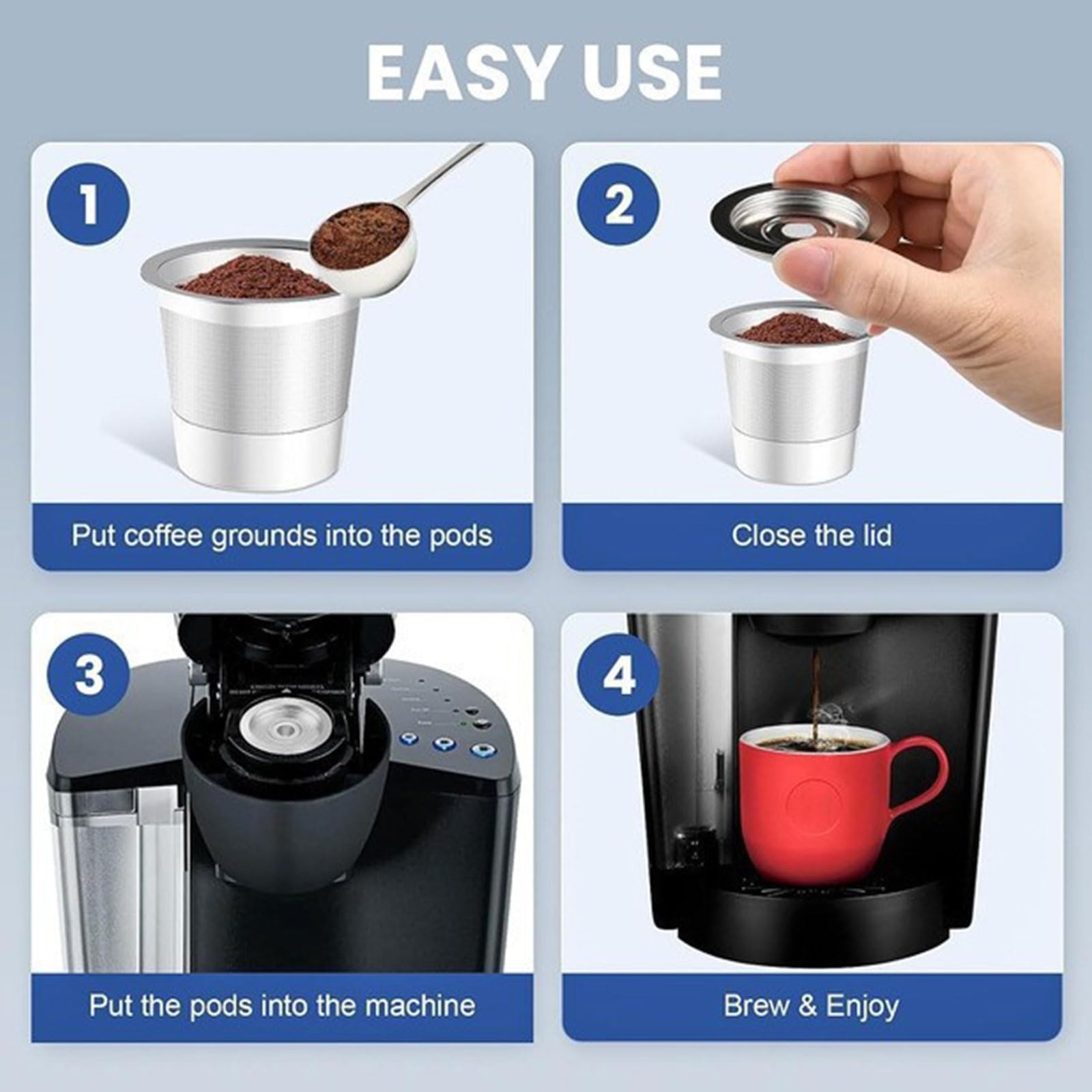 Cápsulas de café de acero inoxidable, cápsulas de café recargables