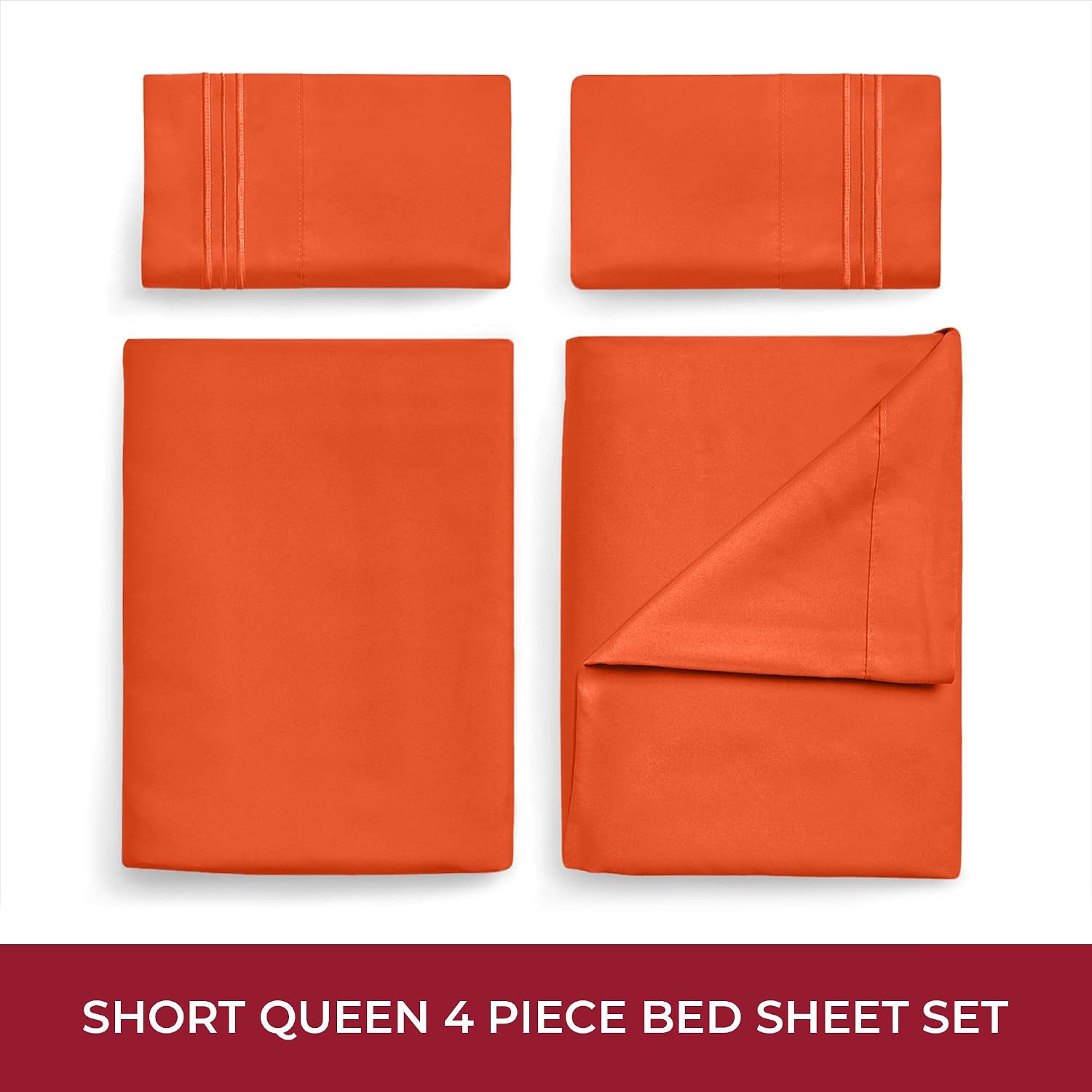Mellanni Iconic 4-PC, Ultra Soft Sheet Set (RV/Short Queen, Poppy Orange) image 3