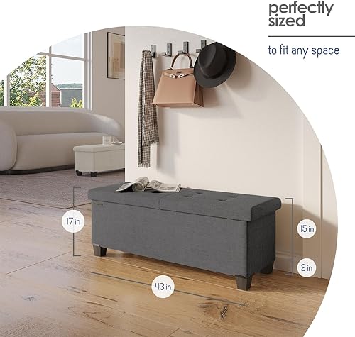Miniatura 9 de Storage Ottoman Bench with Bins, 43-in Storage Bench for Bedroom End of Bed, Folding Foot Rest Ottoman for Living Room Max 660lbs, Fabric Ottomans,