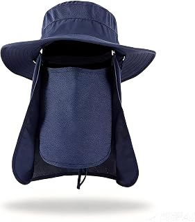 YR.Lover Outdoor UV Sun Protection Wide Brim Fishing Cap with Removable Flap
