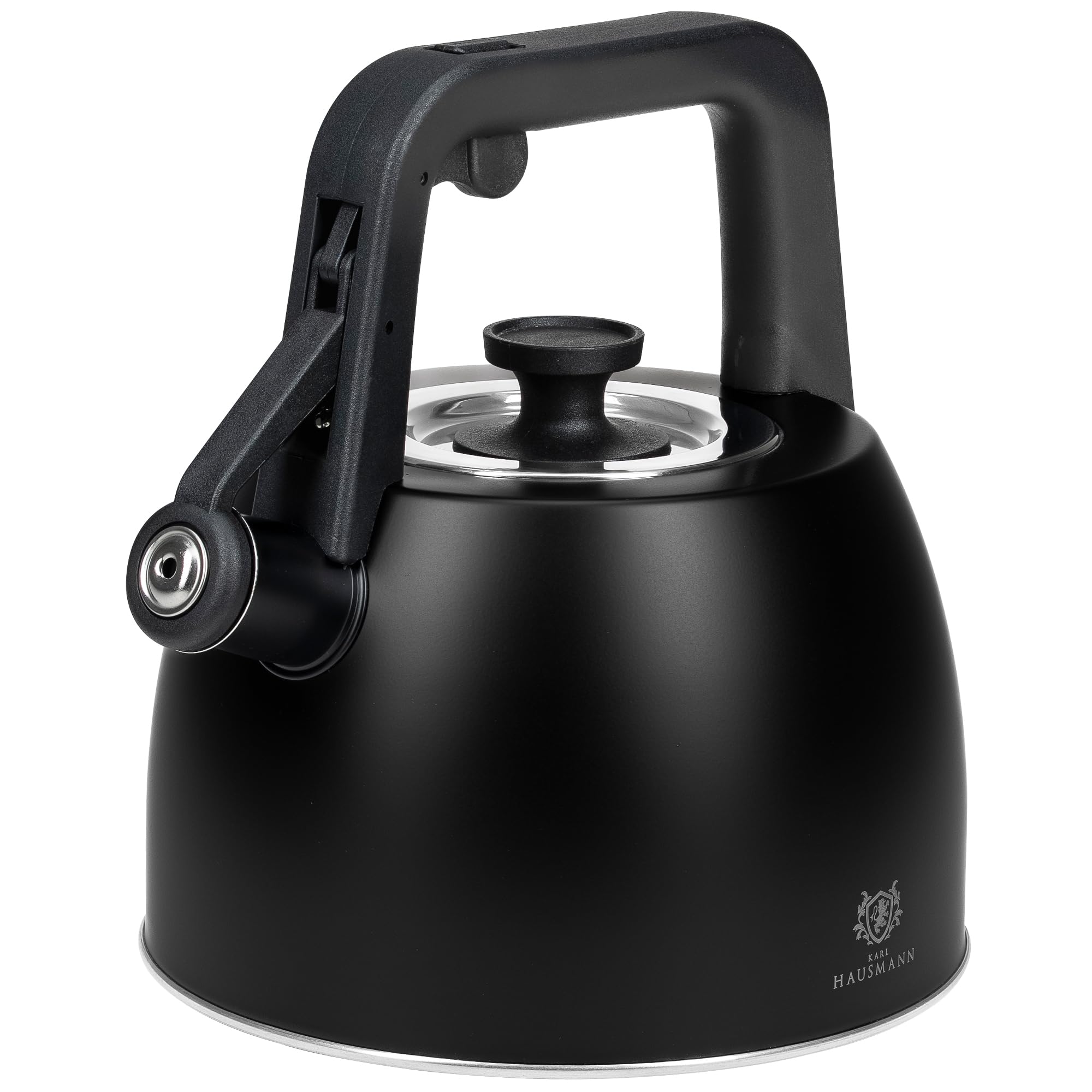 KARL HAUSMANN Bollitore Induzione 2,5L Acciaio Inox con Fischio - Teiera per Piano a Gas, Vetroceramica ed Elettrico - Bollitore Acqua Cucina con Coperchio (Nero)