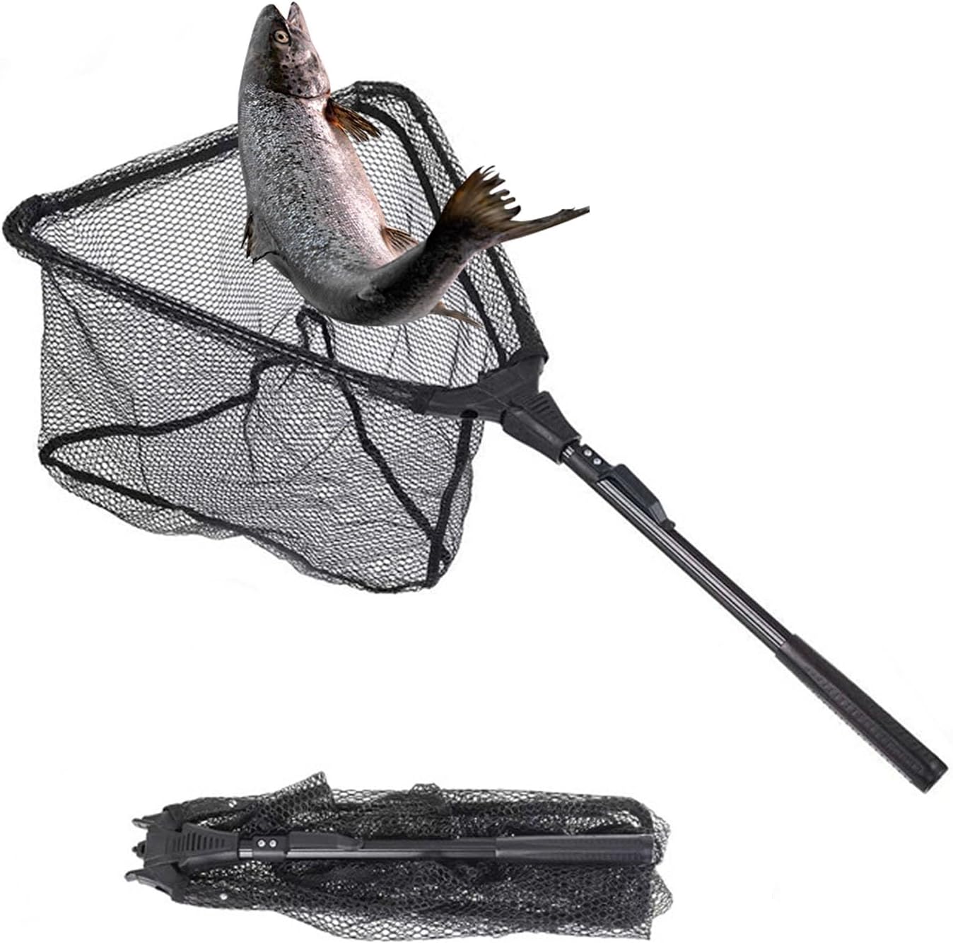 90cm Aluminum Alloy Telescopic Fishing Landing Net, One-Handed Retractable Adjustable Length Net for Easy Catching & Releasing Fish, Durable Portable Fishing Gear for Freshwater Saltwater Anglers