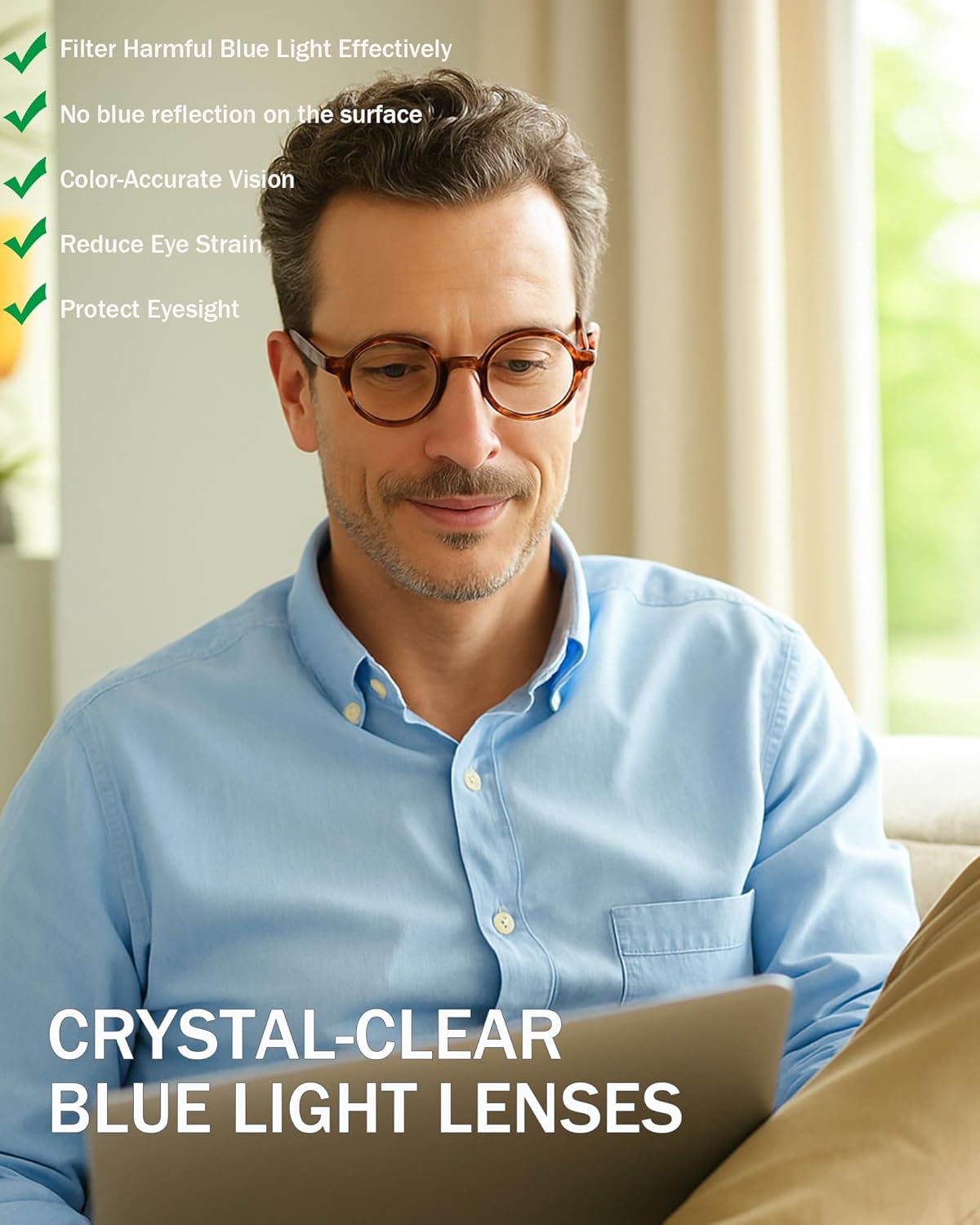 Retro Round Reading Glasses for Women/Men, 4 Pack Lightweight Blue Light Blocking Readers - Image 7