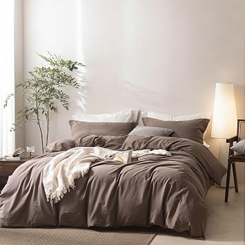 BDEAR 3Pcs Light Chocolate Brown Duvet Cover Set Queen Size 90"L x 90"W