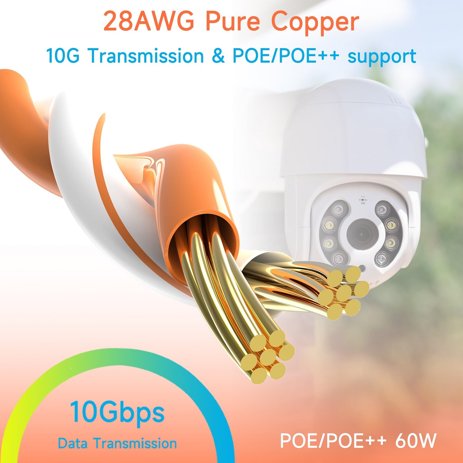 Câble de raccordement Ethernet fin Cat6a de 7,6 m pour extérieur et intérieur, câble réseau Internet Cat6 10 G, étanche, à enfouissement direct en polyéthylène basse densité UV, câble