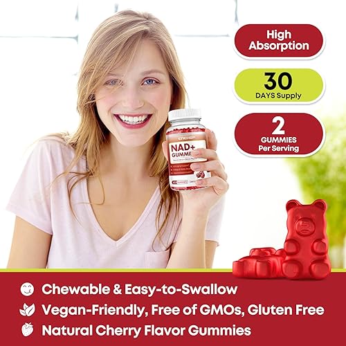 Miniatura 7 de Gomitas NAD+, suplemento liposomal NAD de 1200 mg para mujeres y hombres con trans-resveratrol y extracto de pimienta negra, suplemento