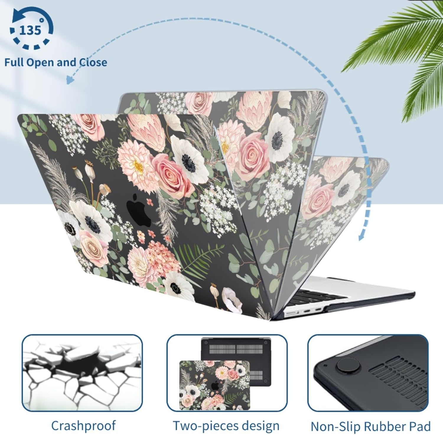 Case Compatible with MacBook Pro 15 Inch Shell A1707 A1990 Release 2016-2019, Thin Hard Plastic Cover & Keyboard Skin & Laptop Sleeve for Mac 15" with Touch ID &Touch Bar, Flower Bouquet