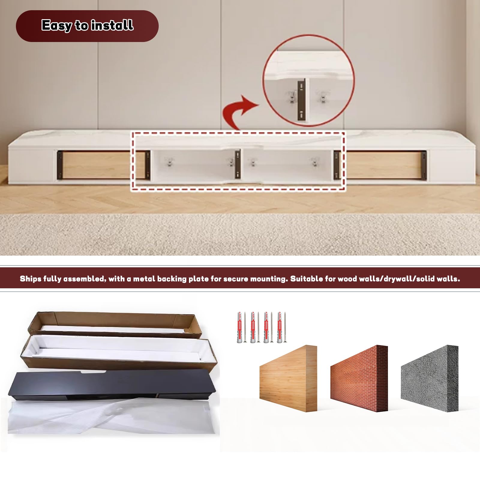 Mueble TV Colgante de Madera Maciza 140 cm con 2 Cajones | muebles tv colgante Parete Consolle Multimediale per Sala de estar, dormitorio