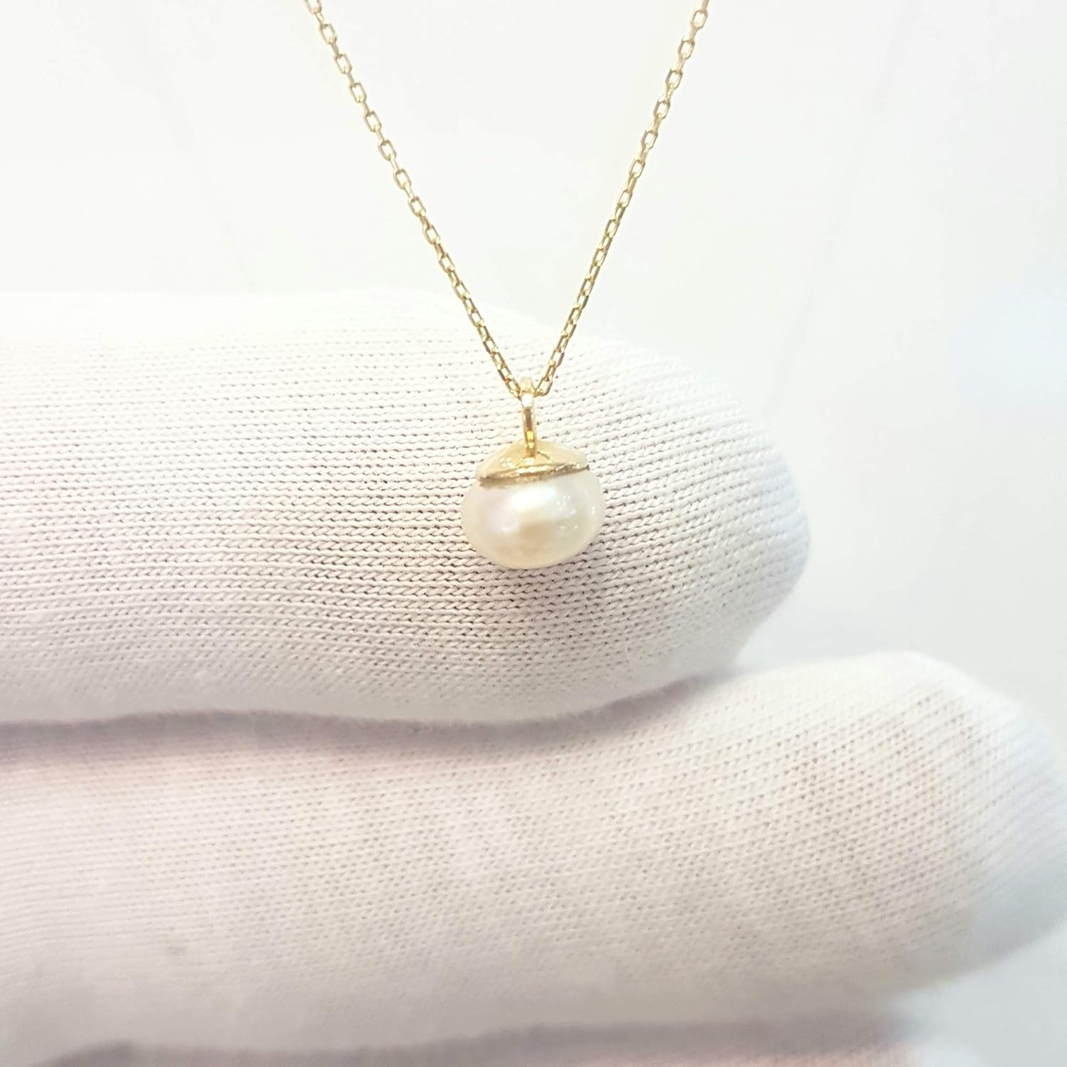 Pearl Pendant Necklace for Women 14K Real Solid Yellow Gold Charm Elegant Single 6mm