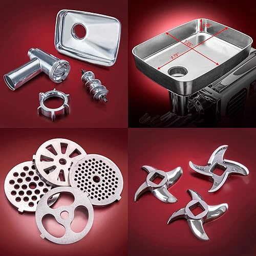 Miniatura 5 de STX International Turboforce 3500-TFHD - Picadora de carne eléctrica resistente con pedal de pie, 4 placas de molienda, 3 cuchillas SS, relleno de