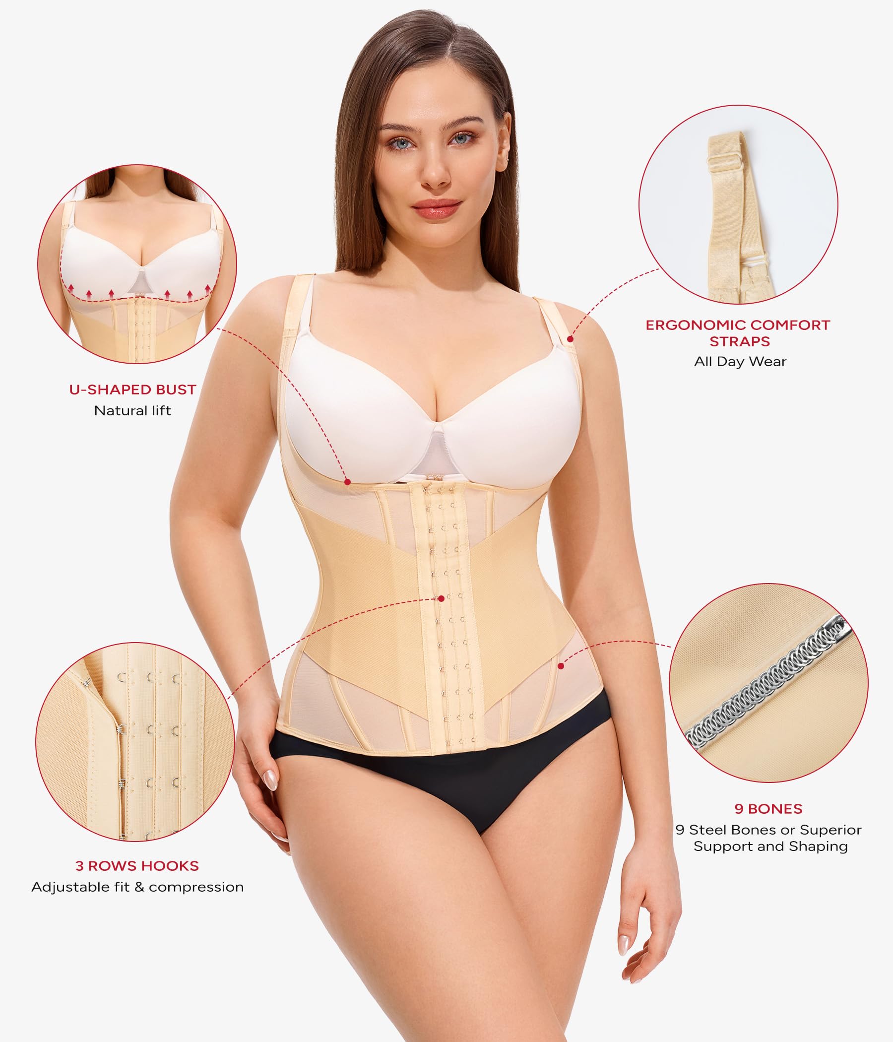 Nebility Femme Gaine Amincissante Ventre Plat Invisible Corset Minceur Waist Trainer Serre Taille Body Gainant Femme Ventre Plat Ceinture Post Accouchement