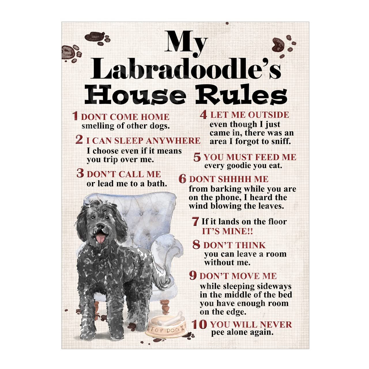 Metal Sign Dog Plaque My Labradoodle's House Rules Garden Bar Home Decor Garage Man Cave Poster Gift size 8x6in Ref8264