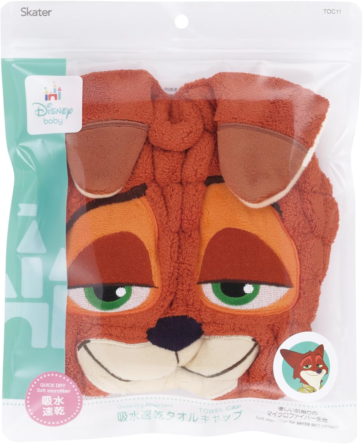 Skater TOC11-A Quick-Drying Towel Cap Hair Drying Towel, Disney Zootopia Nick