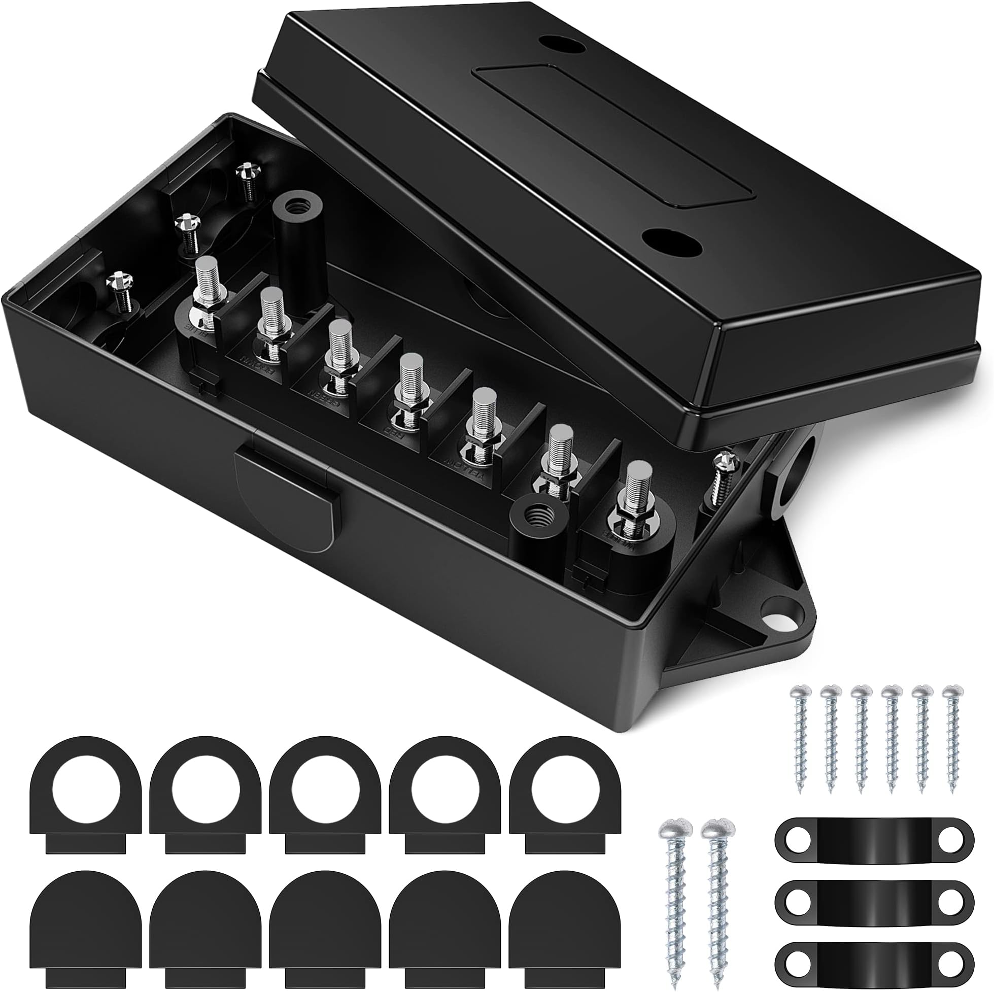 MICTUNING 7 Way Electrical Junction Box - 7 Gang Trailer Wire Connection Box Weatherproof for Rewiring Camper RV Caravans Boat Light 7 Way Trailer Wire Connectors