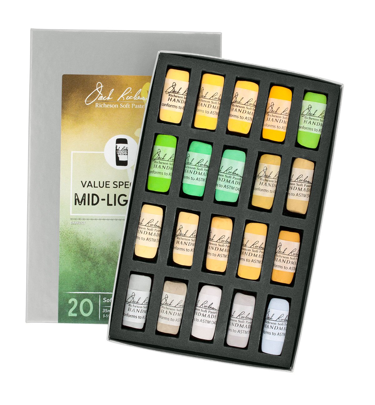 Jack Richeson Hand gerollt Weiche Pastellkreiden Spectrum: mid-lights 5, 20-teilig