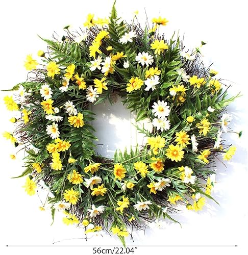 Miniatura 7 de WEIGE Corona decorativa, corona de margaritas de 22 pulgadas, hermosa corona artificial de primavera y verano, puerta delantera o textiles para el