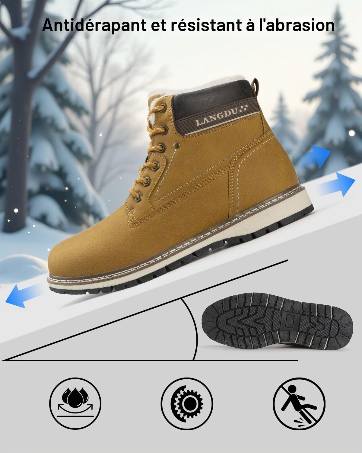 LANGDU Bottes Homme Hiver Cuir Chaud Fourrure Boots Chaussures de Neige Bottines 41-46EU
