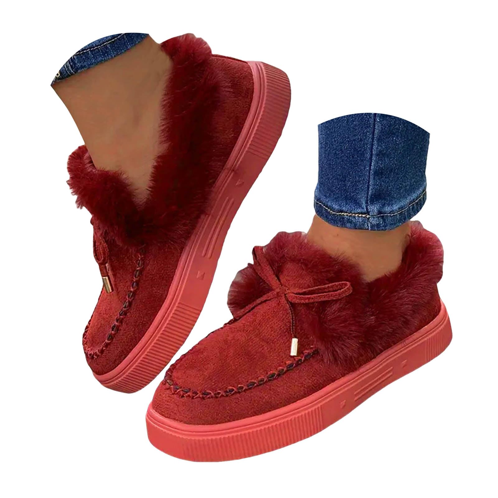 Winter Snow Boots for Women Suede Cotton Shoes Fuzzy Warm Short Ankle Booties Outdoor Slip On Plush Lined