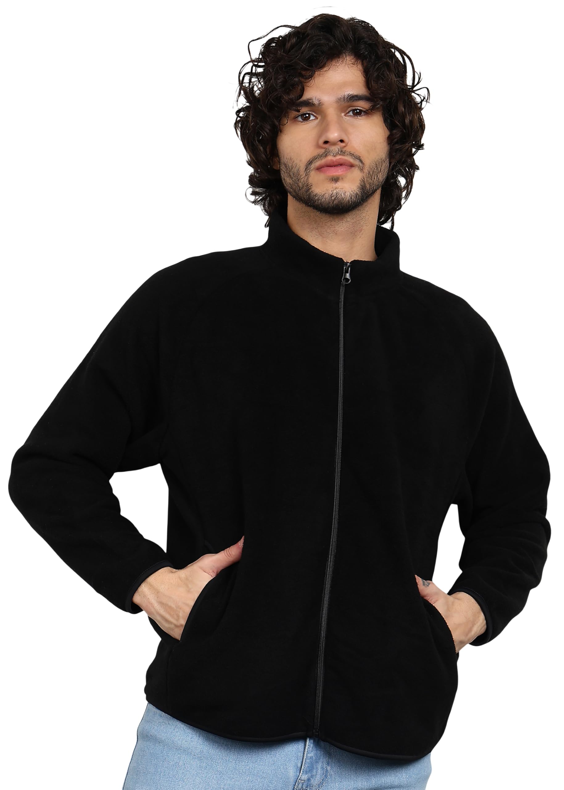 alan jones clothing Men’s Fleece Full-Zip Jacket | Warm & Soft Winter Wear | Stand Collar, Raglan Sleeves, Piping at Cuffs & Hem-picture-25