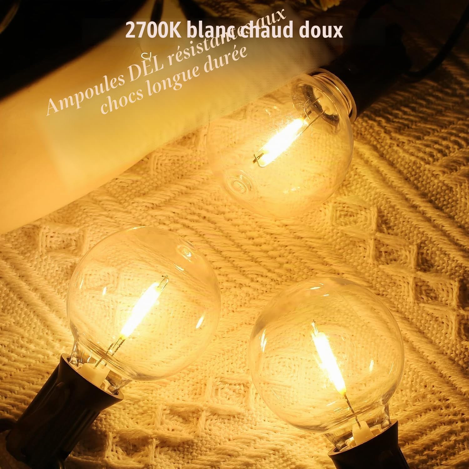 Lepro Guirlande Lumineuse Extérieur Solaire 4 Modes 7.6m | Guirlande Guinguette USB, 25 Ampoules G40, Blanc Chaud 2700K, Étanche pour Jardin, Terrasse, Cour, Patio, Fête Décoration