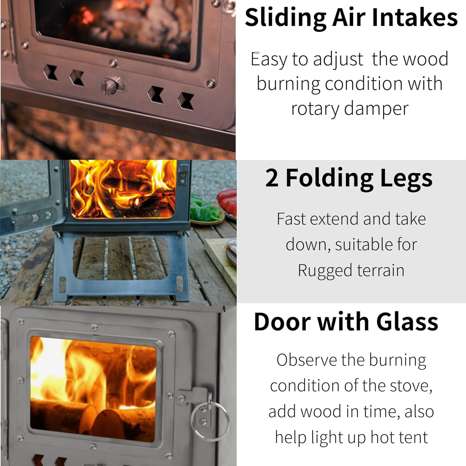 DANCHEL OUTDOOR S1 Small Hot Tent Stove with 6.5ft Pipe, Portable Collapsible Stainless Steel Camping Wood Stove with Folding Legs for 1 Person Winter Survival Backpacking, Cooking