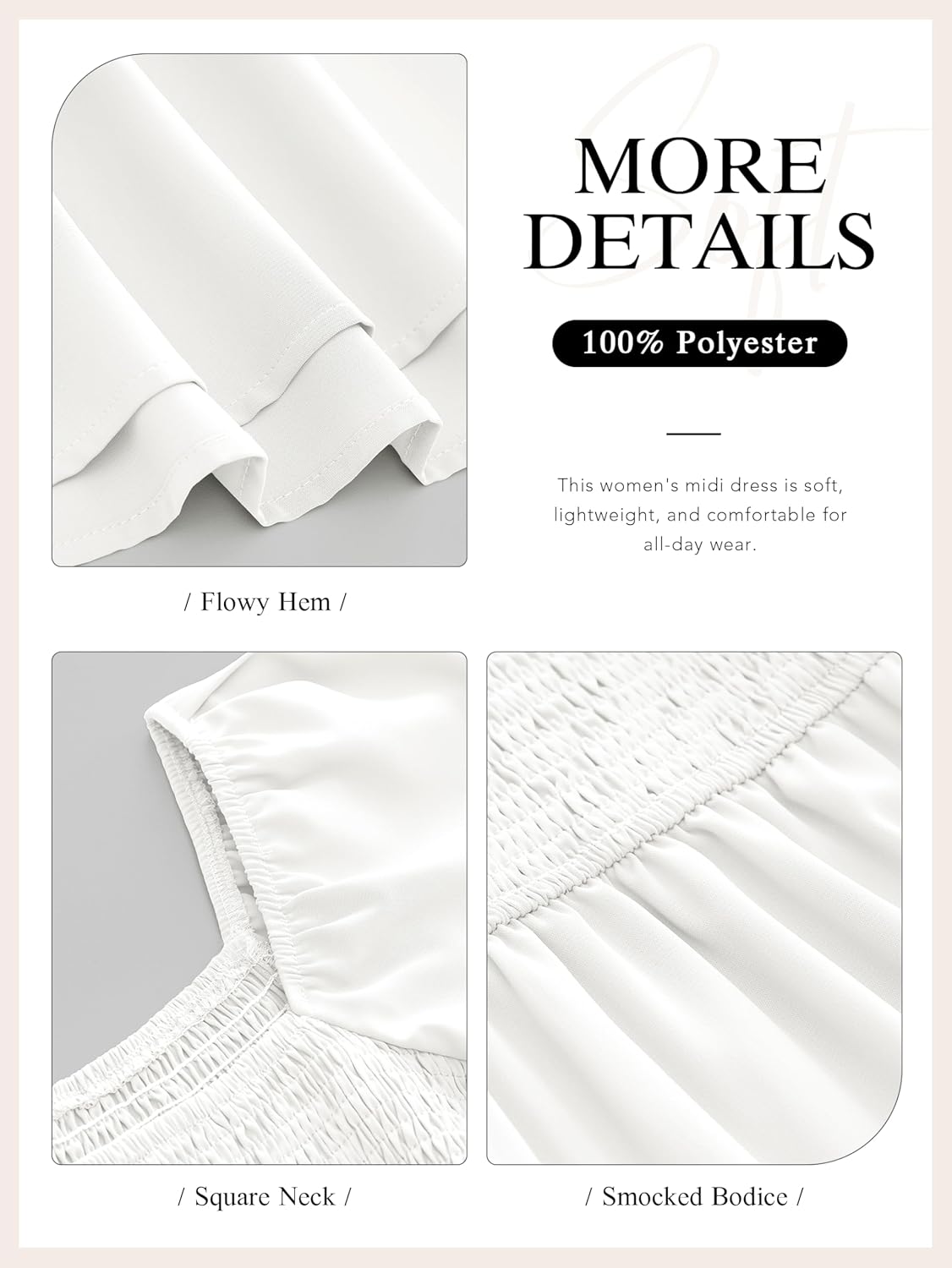 MASCOMODA Womens Summer Casual Midi Dress Square Neck Ruffle Short Sleeve Smocked High Waist A Line Wedding Guest Dresses - Image 6