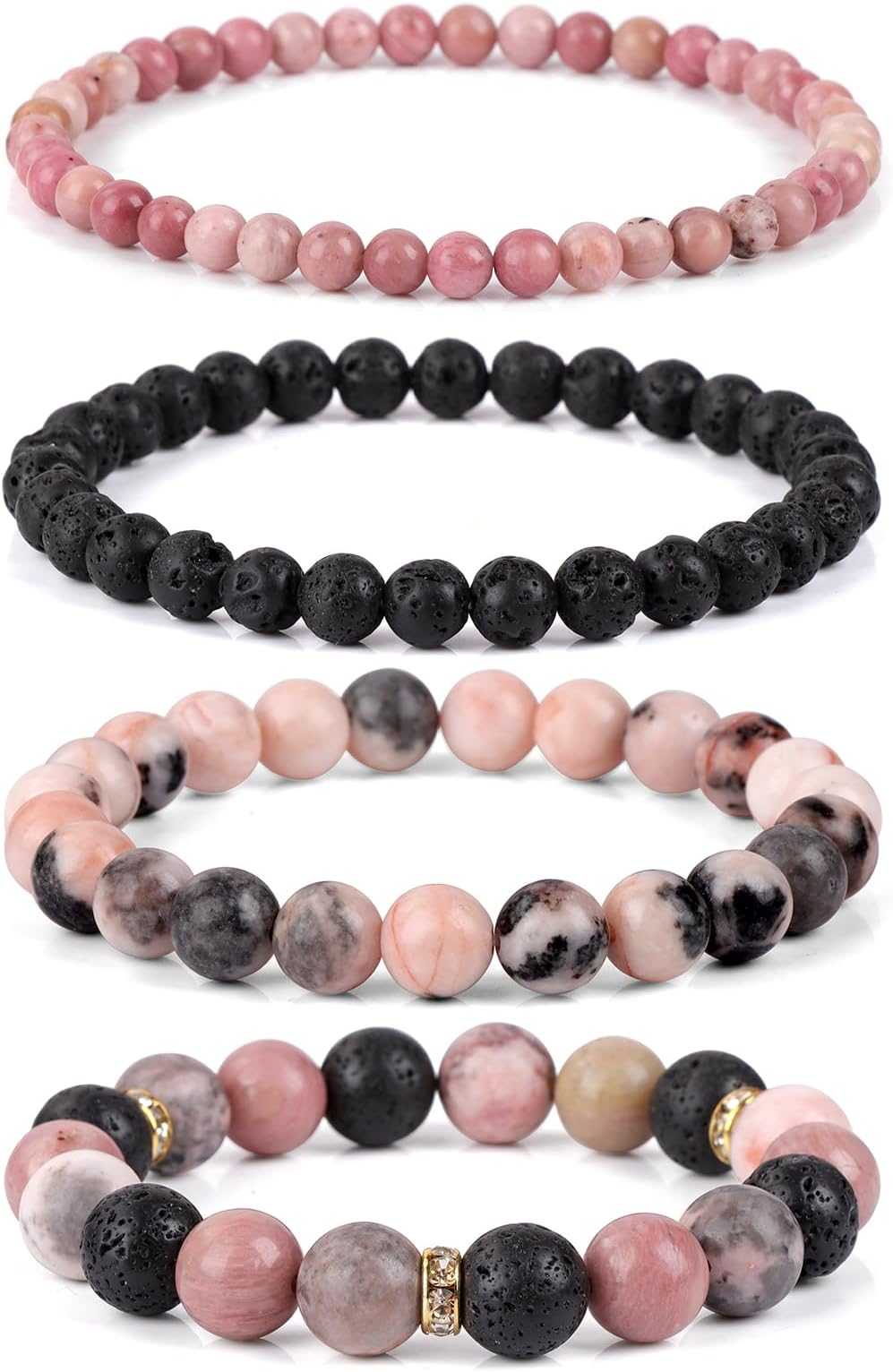 Vinswet 4pcs Beaded Bracelets for Women,Natural Healing Crystal Gemstones Bracelet,Anxiety Stress Relief Bracelet Handmade purple Jewelry Gifts for Women